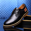 Men's Classic Black Textured Leather Business Casual Derby Shoes with Durable Sole