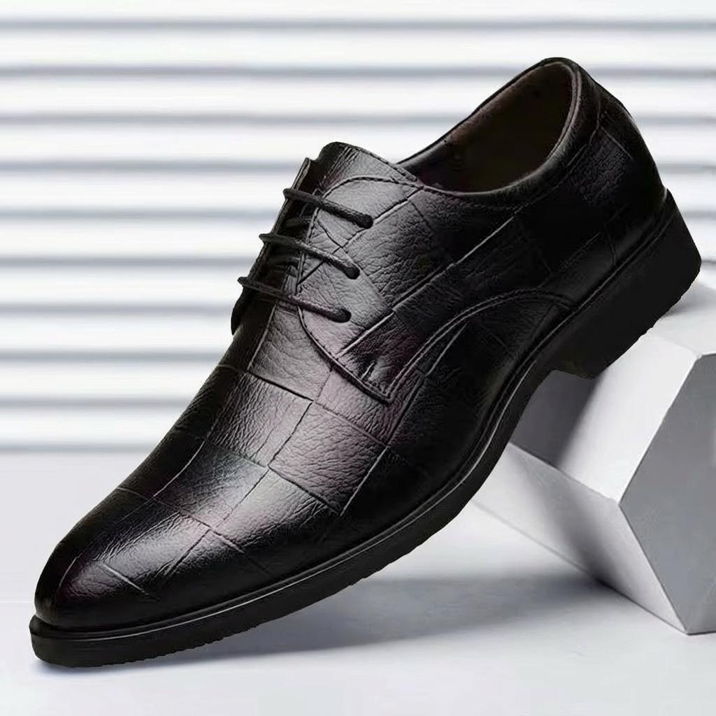 Men's Elegant Checkered Embossed Leather Oxfords - Formal Lace-Up Dress Shoes for Business & Weddings