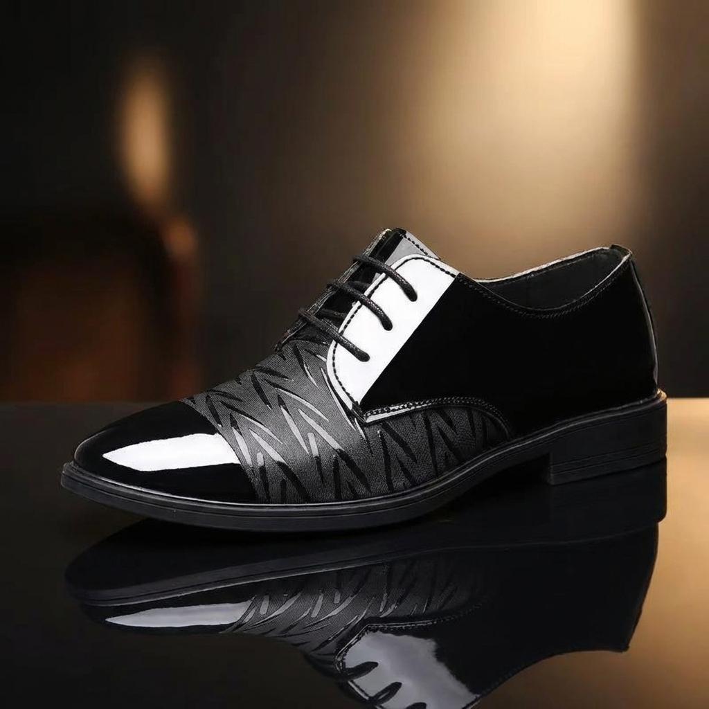 Men's Modern High-Gloss Patent Leather Dress Shoes - Stylish Geometric Pattern Footwear for Parties