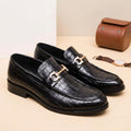 Men's Luxury Crocodile Embossed Loafers – Stylish Black Slip-On Dress Shoes with Gold Buckle Detail