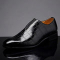 Luxury Men's Crocodile Texture Loafers – Glossy Black Slip-On Dress Shoes